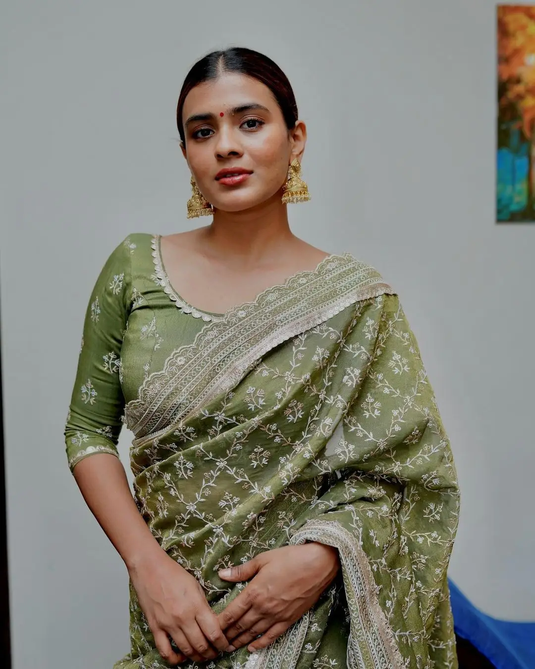 HEBAH PATEL IN GREEN SAREE BLOUSE 2